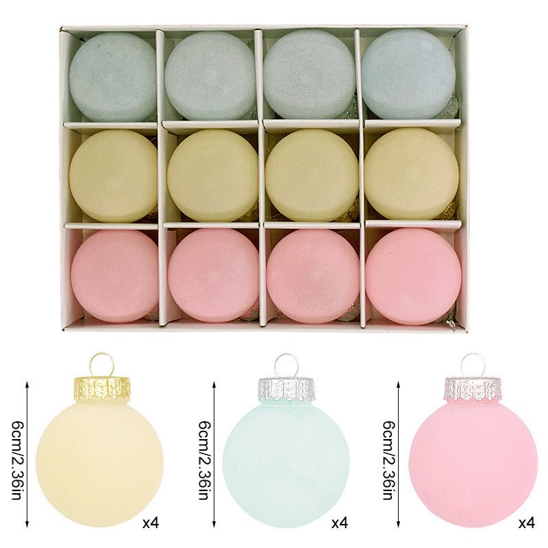 12 - Piece Velvet Christmas Ornament Set - Classic Blue, Pink, and Yellow Baubles for Holiday Tree Decoration (6cm)