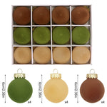 12 - Piece Velvet Christmas Ornament Set - Classic Coffee, Green, and Brown Baubles for Holiday Tree Decoration (6cm)