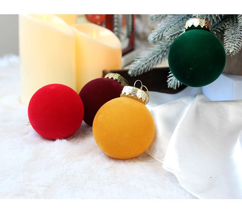 12 - Piece Velvet Christmas Ornament Set - Classic Coffee, Green, and Brown Baubles for Holiday Tree Decoration (6cm)