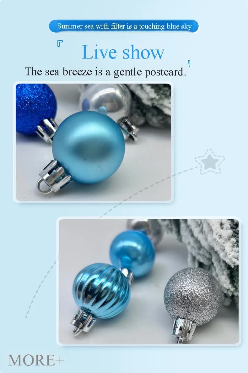 49 - Piece Christmas Ornament Set - 3cm Blue, Silver Baubles for Christmas Tree Decoration
