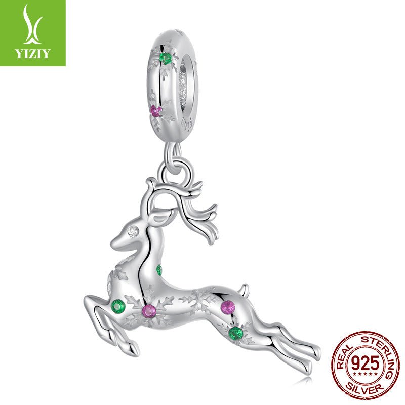 Sterling Silver Reindeer Charm - Festive Christmas Pendant with Colorful Accents (weighs approximately 2g)
