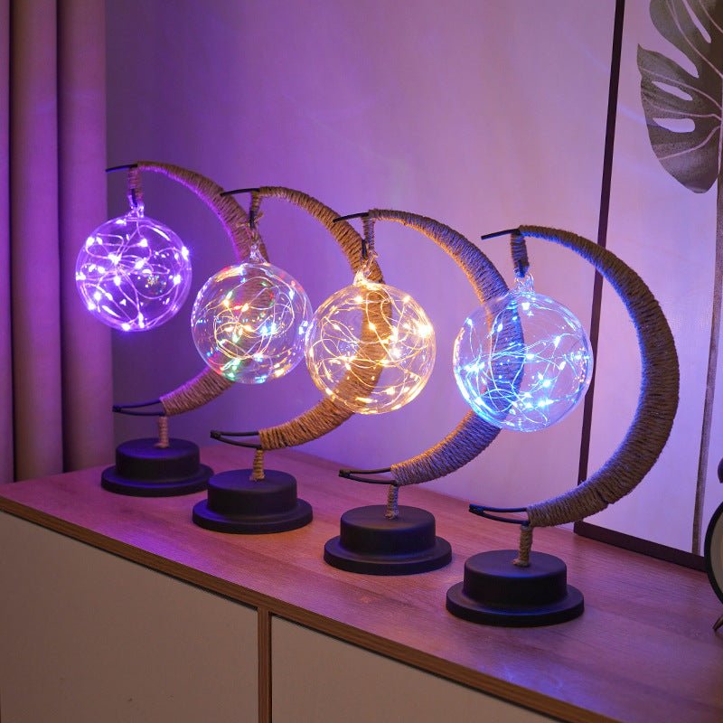 LED Multi - Shape Decorative Lights - Star, Moon, Apple USB Night Lights with Handmade Hemp Rope, Warm Iron Craft, Perfect Birthday & Christmas Gift