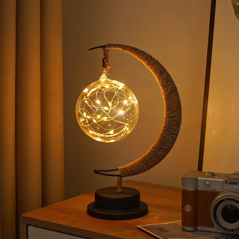LED Multi - Shape Decorative Lights - Star, Moon, Apple USB Night Lights with Handmade Hemp Rope, Warm Iron Craft, Perfect Birthday & Christmas Gift