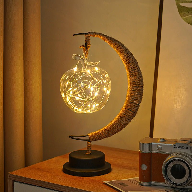 LED Multi - Shape Decorative Lights - Star, Moon, Apple USB Night Lights with Handmade Hemp Rope, Warm Iron Craft, Perfect Birthday & Christmas Gift