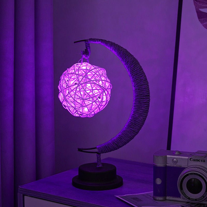 LED Multi - Shape Decorative Lights Purple Star, Moon, Apple USB Night Lights with Handmade Hemp Rope, Warm Iron Craft, Perfect Birthday & Christmas Gift