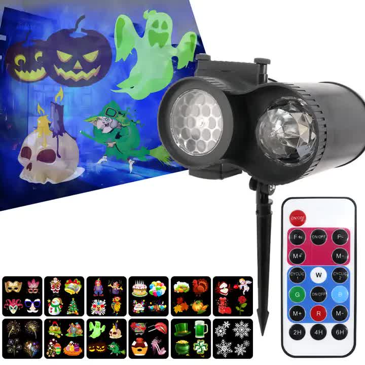 Bracket Outdoor Waterproof Lawn Dual - Tube Projection Light – LED Halloween & Christmas Dynamic Water Ripple Animation, Replaceable 12 Slides, Stake or Stand Mountable