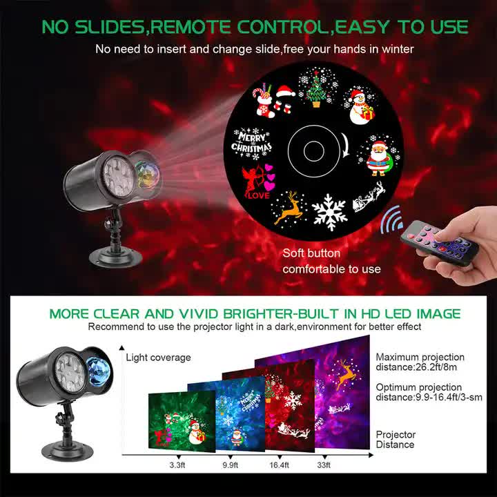 Bracket Outdoor Waterproof Lawn Dual - Tube Projection Light – LED Halloween & Christmas Dynamic Water Ripple Animation, Replaceable 12 Slides, Stake or Stand Mountable