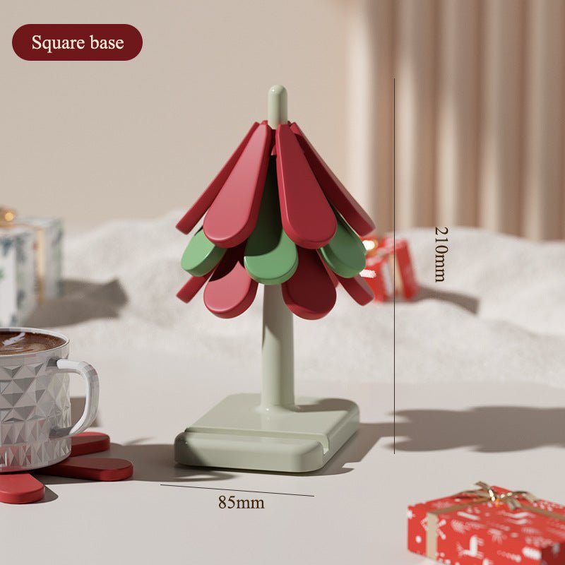 Square Base Red High temperature resistant table mat household teacup mat anti - scalding mat foldable insulation mat pot mat, insulation mat shelf Christmas tree shape
