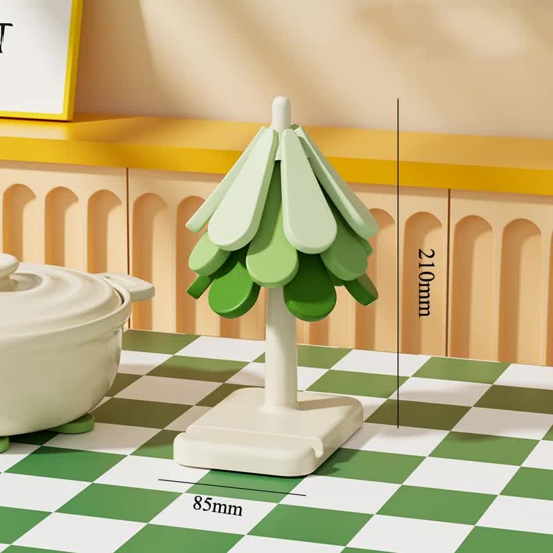 Square Base Green High temperature resistant table mat household teacup mat anti - scalding mat foldable insulation mat pot mat, insulation mat shelf Christmas tree shape