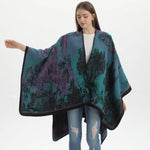 Christmas Star Fawn Orange Elegant Autumn Winter Shawl - Artistic Split - Design Knit Cloak with Oil Painting Style