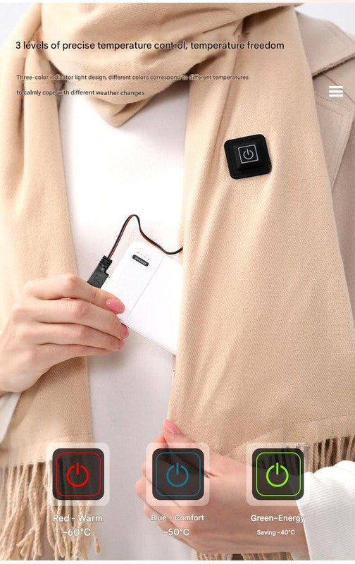 Christmas Plaid Heated Scarf - Electric Warming Scarf, Winter Outdoor Essential (Without power bank)
