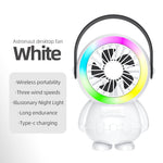 White Astronaut Portable Fan - USB Rechargeable Desk Fan with RGB Night Light - 2202480012702 Toy Chest Australia 1