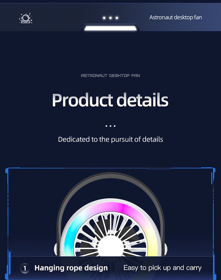 White Astronaut Portable Fan - USB Rechargeable Desk Fan with RGB Night Light - 2202480012702 Toy Chest Australia 5
