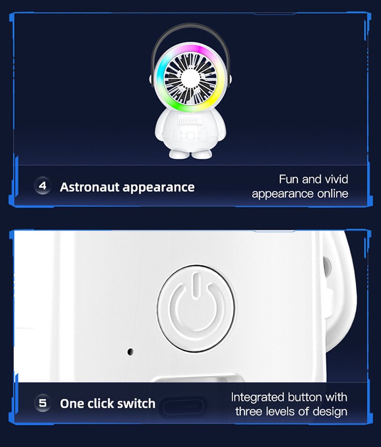White Astronaut Portable Fan - USB Rechargeable Desk Fan with RGB Night Light - 2202480012702 Toy Chest Australia 7