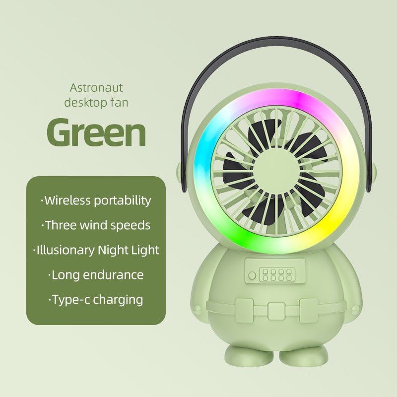 Green Astronaut Portable Fan - USB Rechargeable Desk Fan with RGB Night Light - 2202480012703 Toy Chest Australia 1
