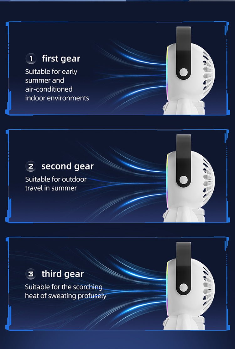 Green Astronaut Portable Fan - USB Rechargeable Desk Fan with RGB Night Light - 2202480012703 Toy Chest Australia 4