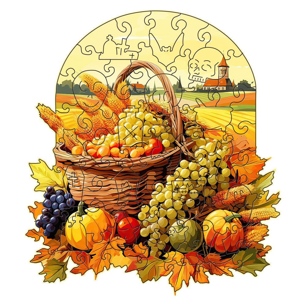 Fruit and vegetable basket Thanksgiving Wooden Puzzle - Vegetable & Fruit Design, Home Decor, Educational Toy (Size M) - 2202400333726 Toy Chest Australia 1