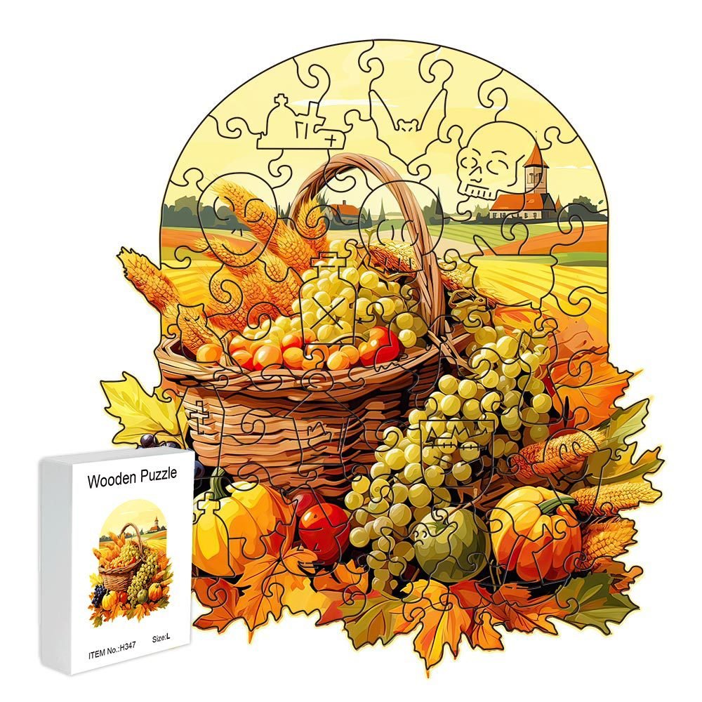 Fruit and vegetable basket Thanksgiving Wooden Puzzle - Vegetable & Fruit Design, Home Decor, Educational Toy (Size L) - 2202400333728 Toy Chest Australia 2