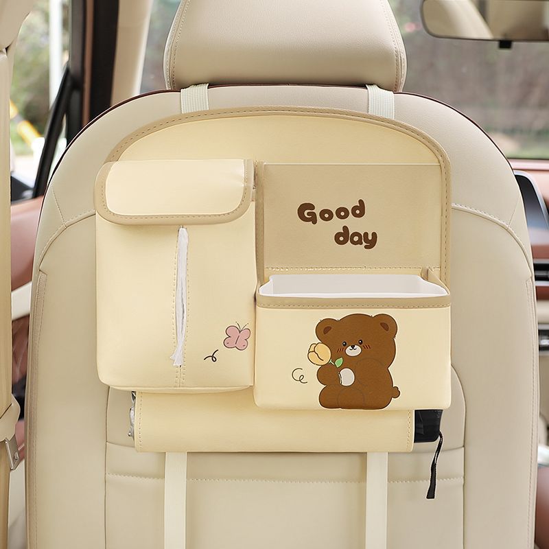 Car Seat Back Organizer with Practical design - Multi - Pocket Storage for Tissues and Gadgets - Cute bear(Beige) - 8920334299821 Toy Chest Australia 1