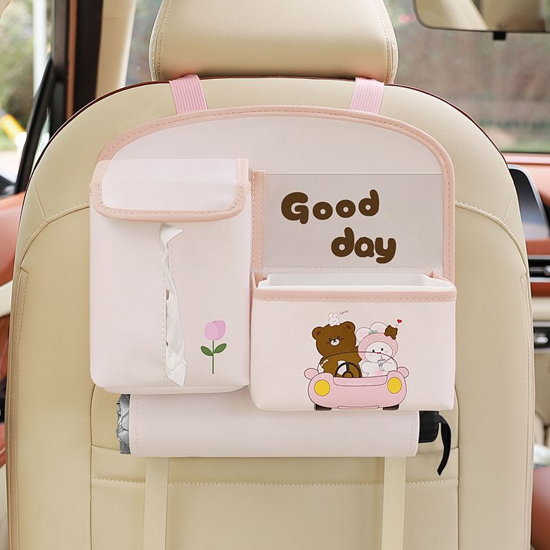 Car Seat Back Organizer with Practical design - Multi - Pocket Storage for Tissues and Gadgets - Cute bear(Pink) - 8920334299821 Toy Chest Australia 1