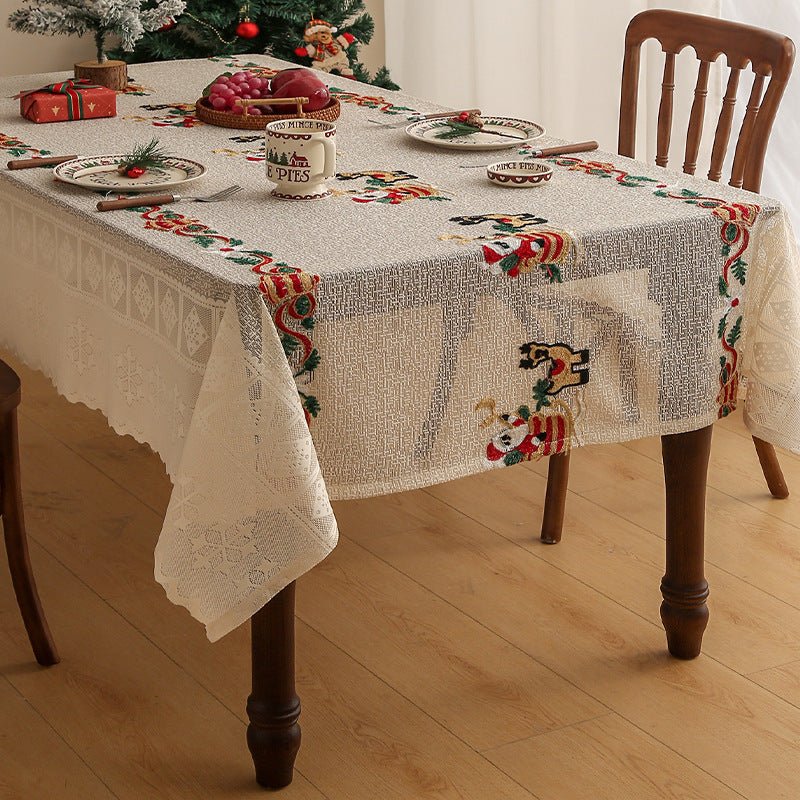 Embroidered Christmas Tablecloth - Embroidered Santa Claus, Reindeer (140*200cm)