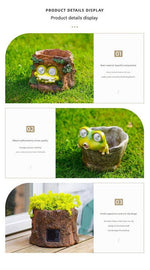 Frog Solar Light Planter - Resin Succulent Pot with Glowing Eyes (Stump frog)