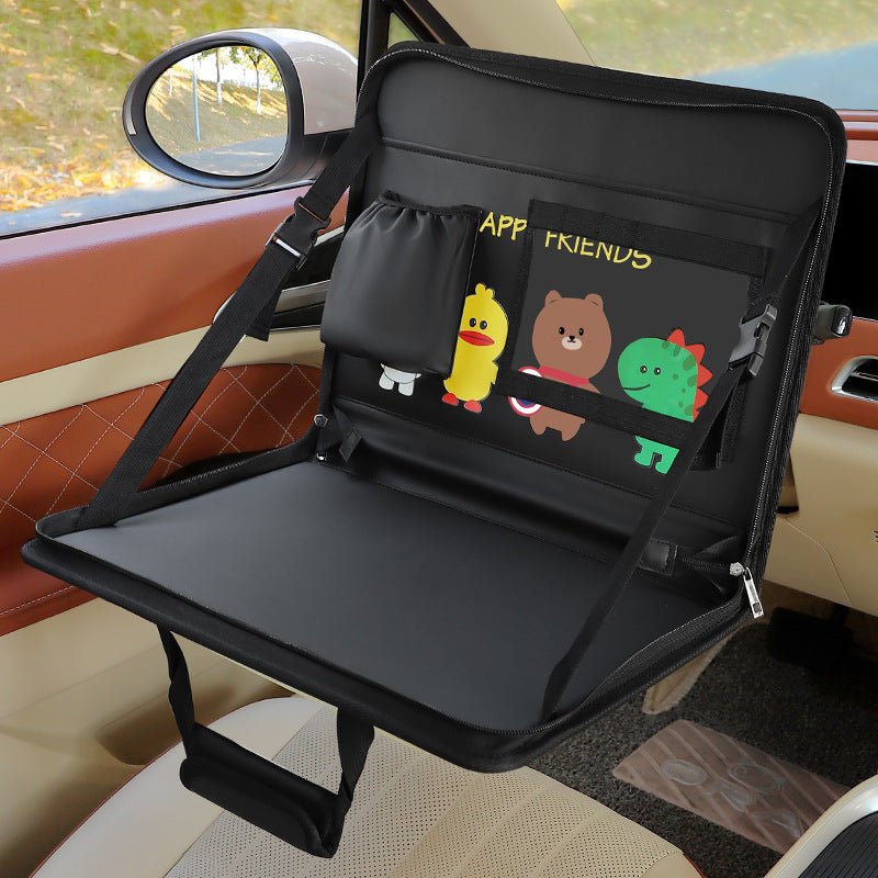 Black Foldable Car Back Seat Organizer Tray - PU Leather Travel Desk with Tablet Holder - 6814362214108 Toy Chest Australia 1