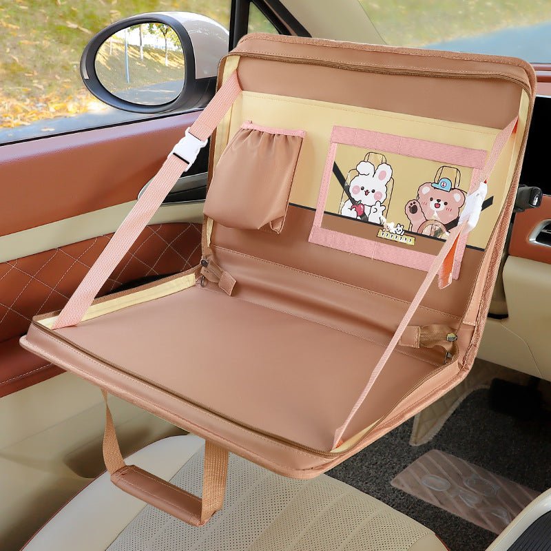 Brown Foldable Car Back Seat Organizer Tray - PU Leather Travel Desk with Tablet Holder - 6814362214109 Toy Chest Australia 1