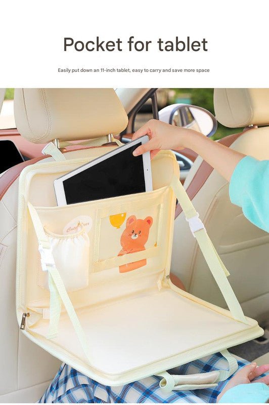Brown Foldable Car Back Seat Organizer Tray - PU Leather Travel Desk with Tablet Holder - 6814362214109 Toy Chest Australia 4
