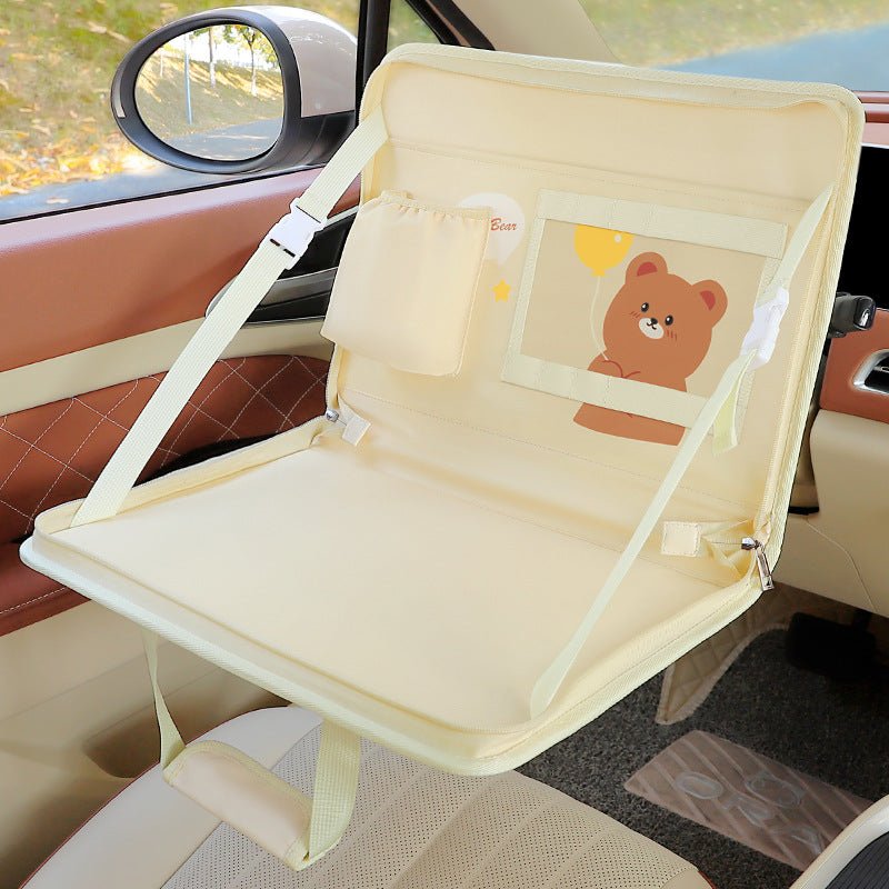 Yellow Foldable Car Back Seat Organizer Tray - PU Leather Travel Desk with Tablet Holder - 6814362214110 Toy Chest Australia 1