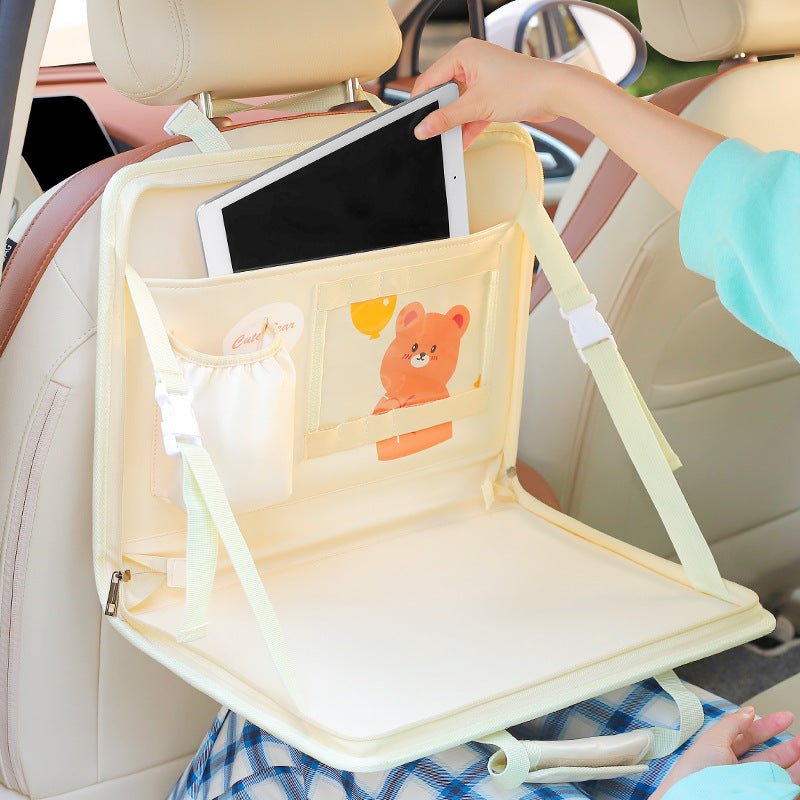 Yellow Foldable Car Back Seat Organizer Tray - PU Leather Travel Desk with Tablet Holder - 6814362214110 Toy Chest Australia 2