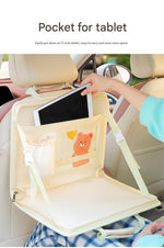 Yellow Foldable Car Back Seat Organizer Tray - PU Leather Travel Desk with Tablet Holder - 6814362214110 Toy Chest Australia 4