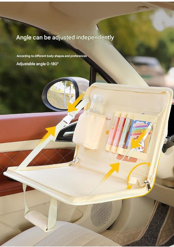 Yellow Foldable Car Back Seat Organizer Tray - PU Leather Travel Desk with Tablet Holder - 6814362214110 Toy Chest Australia 5