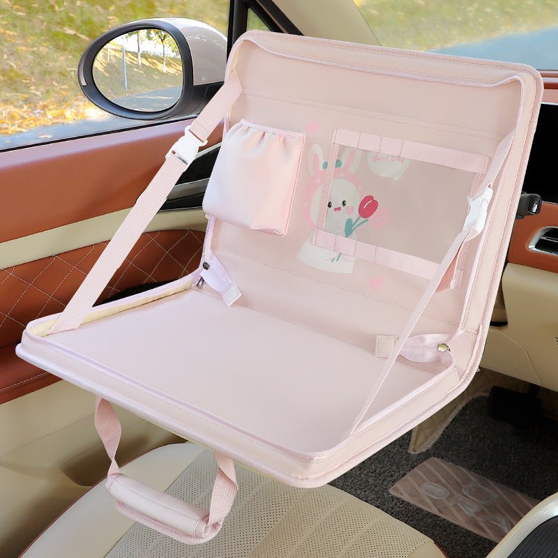Pink Foldable Car Back Seat Organizer Tray - PU Leather Travel Desk with Tablet Holder - 6814362214111 Toy Chest Australia 1