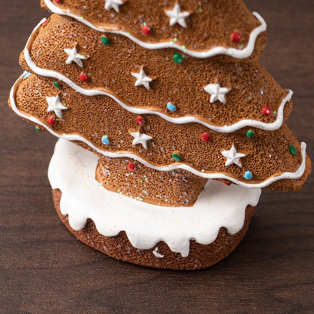 Brown Charming Gingerbread Christmas Tree Figurine - Festive Resin Holiday Table Decor Ornament