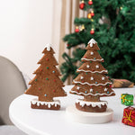 2 Pcs (1 Yellow + 1 Brown) Charming Gingerbread Christmas Tree Figurine - Festive Resin Holiday Table Decor Ornament