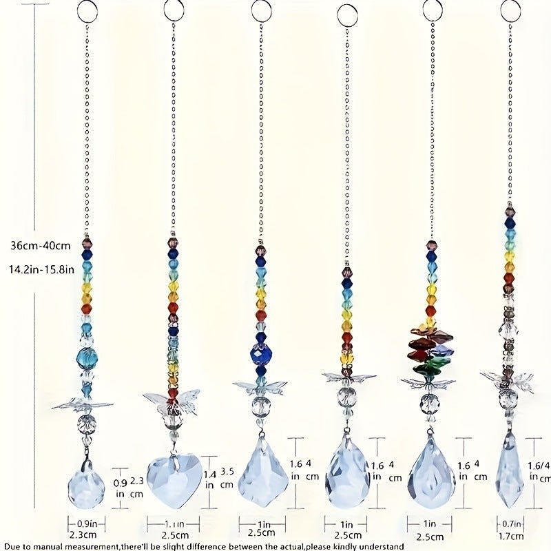 Set of 6 Crystal Suncatcher Hanging Ornaments - Butterfly Star Moon Prism Window Decor
