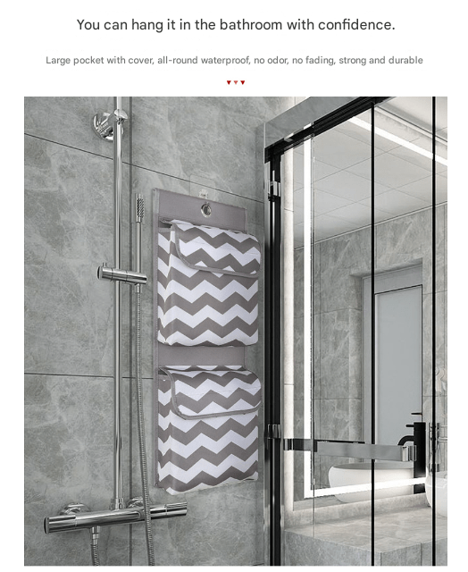 Grey And White Chic Chevron 2 - Pocket Hanging Storage Organizer with Lids - Waterproof Oxford Cloth Wall & Door Mount - 4991232665641 Toy Chest Australia 4