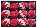 Red 12 - Piece 8cm Christmas Bauble Set - Colorful Flocked Tree Ornaments