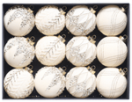 Beige - yellow 12 - Piece 8cm Christmas Bauble Set - Colorful Flocked Tree Ornaments