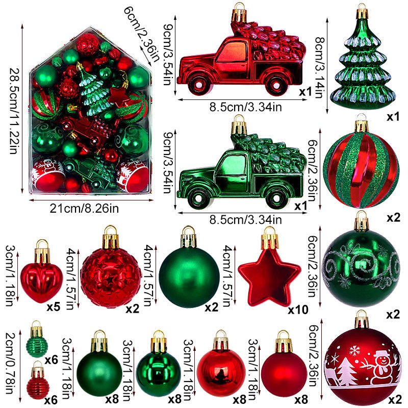 Automobile Model 72 - Piece Christmas Bauble Set - Hand - Painted House and Round Ornaments