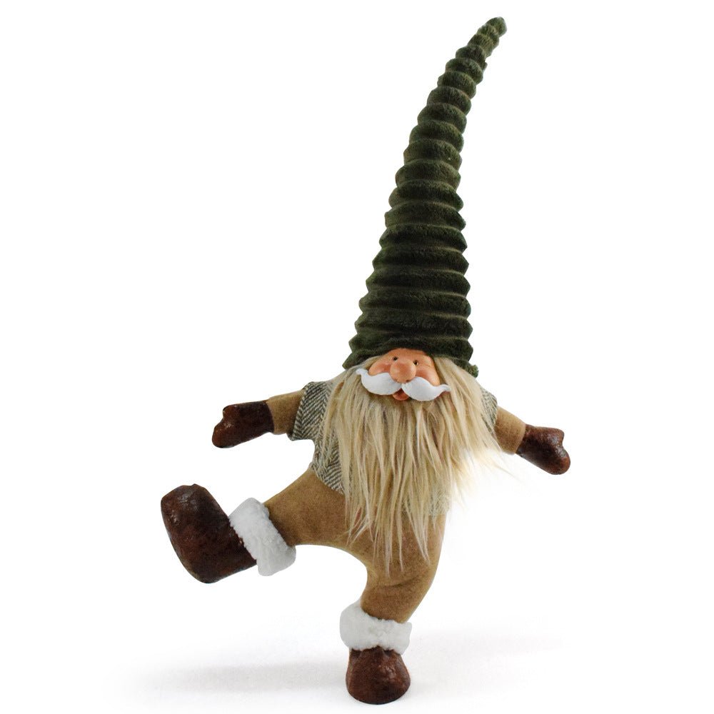 Green Hat One - Legged Standing Christmas Gnome - Santa & Rudolph Plush Faceless Dwarf Figurine