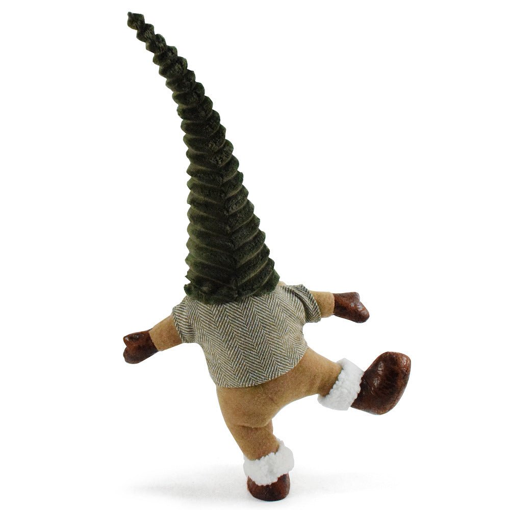 Green Hat One - Legged Standing Christmas Gnome - Santa & Rudolph Plush Faceless Dwarf Figurine