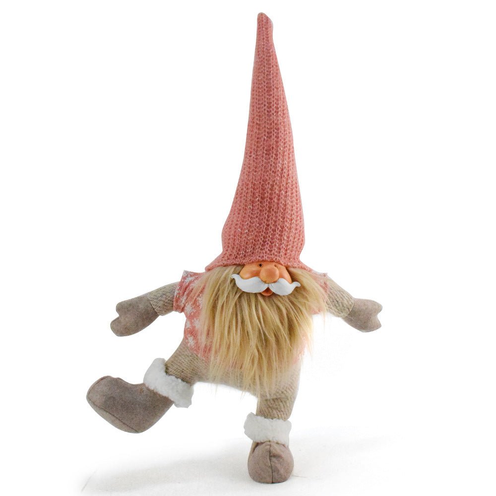 Pink Hat One - Legged Standing Christmas Gnome - Santa & Rudolph Plush Faceless Dwarf Figurine