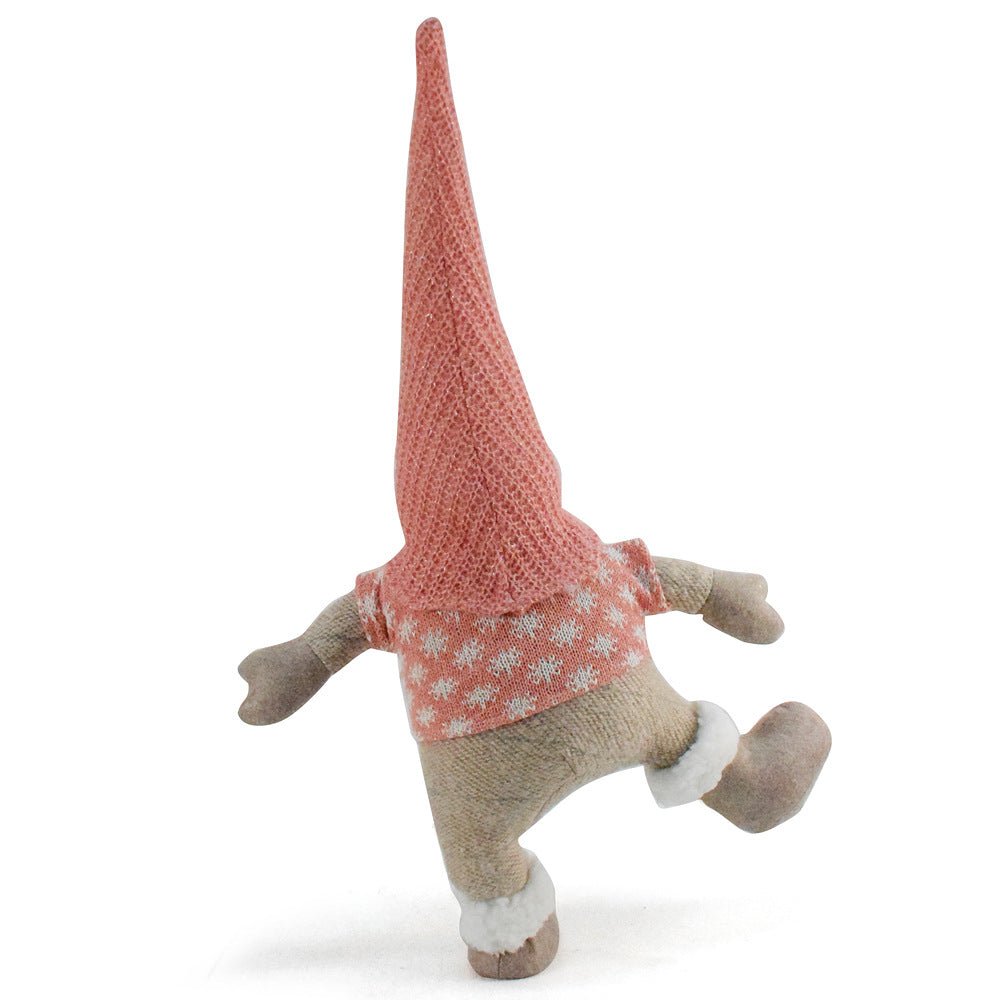 Pink Hat One - Legged Standing Christmas Gnome - Santa & Rudolph Plush Faceless Dwarf Figurine