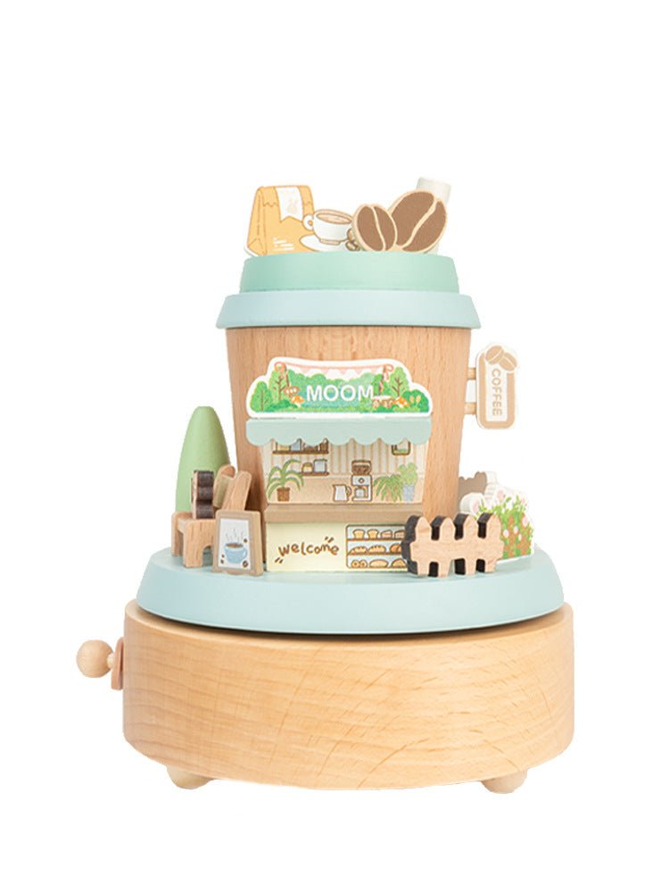 MAOMAO - Music Box (Coffee Moment) Handmade Wooden Ferris Wheel Music Box - Christmas Carousel Hand - Cranked Desktop Decoration