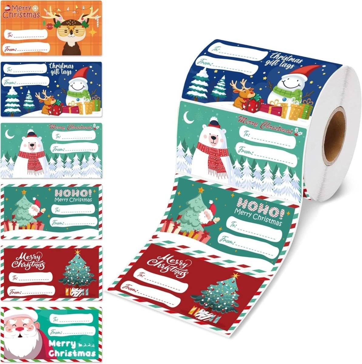 Set of 4 Christmas Gift Tag Sticker Rolls - 2000 Self - Adhesive Labels for Presents