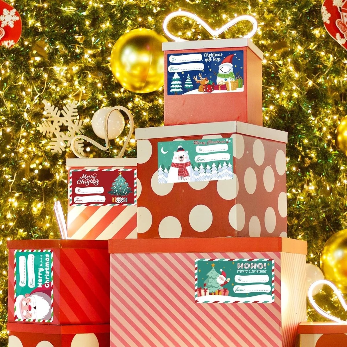 Set of 4 Christmas Gift Tag Sticker Rolls - 2000 Self - Adhesive Labels for Presents