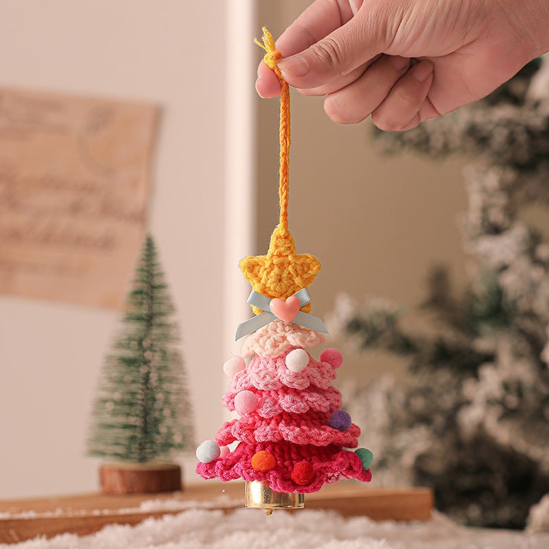 2PCS Red Handmade - Style Crochet Christmas Tree Ornament - Festive Plush Hanging Decor for Home & Car