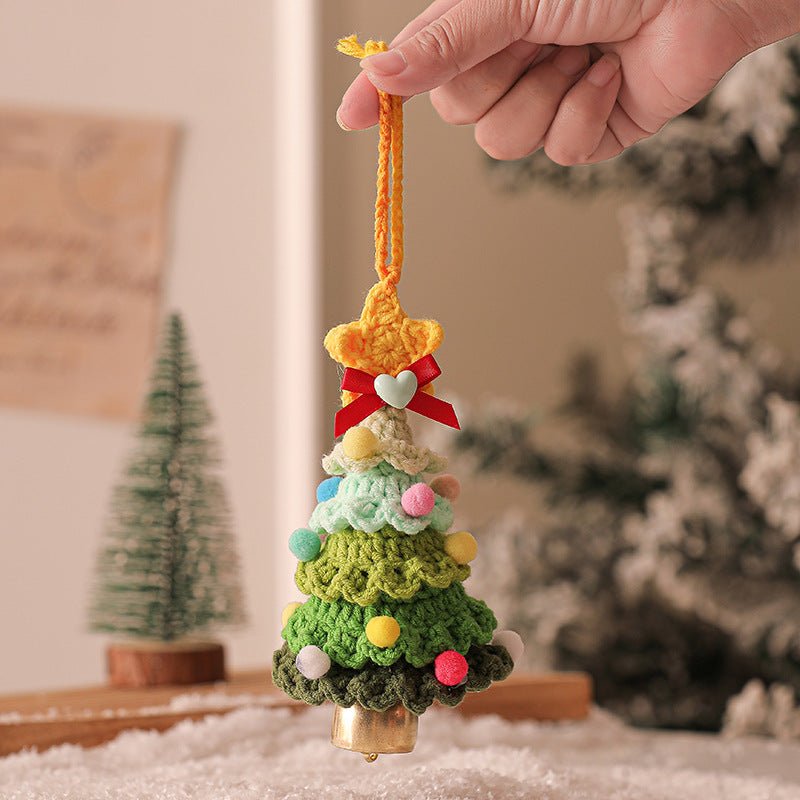 2PCS Green Handmade - Style Crochet Christmas Tree Ornament - Festive Plush Hanging Decor for Home & Car